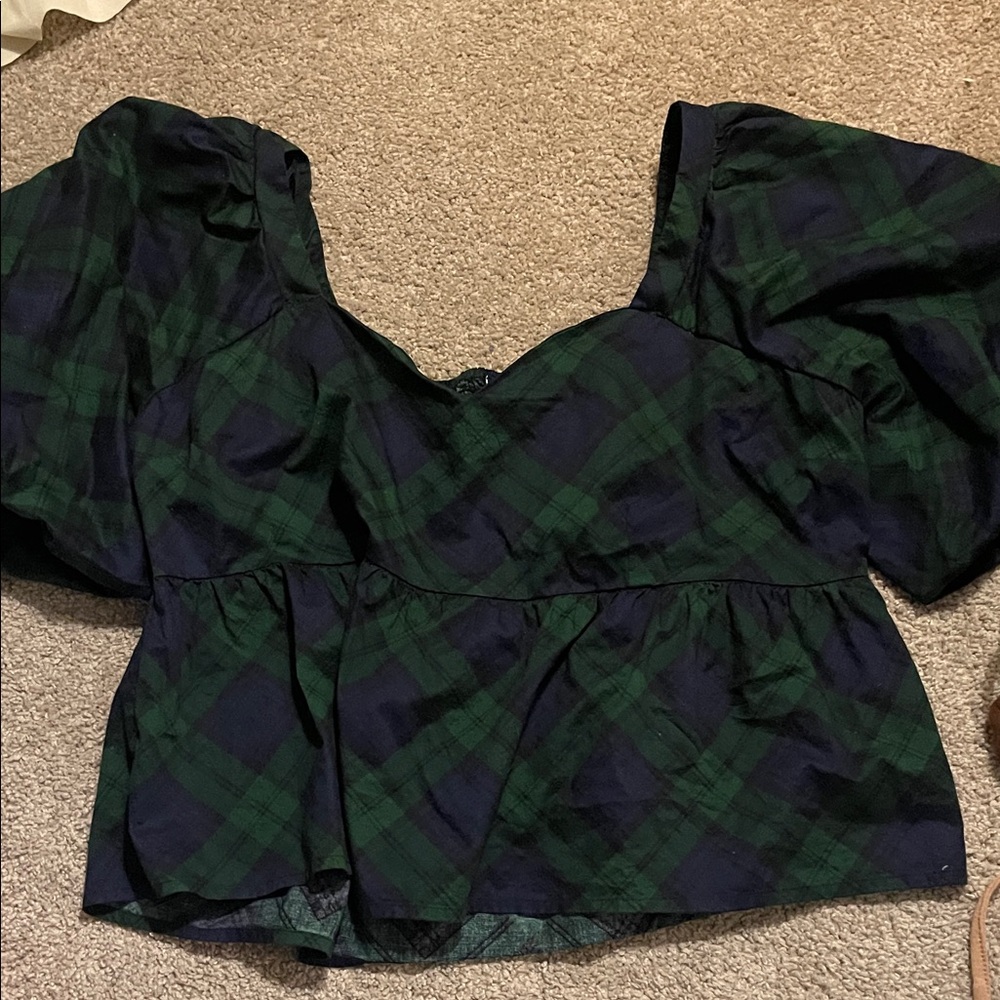 Old Navy Green and Black Checkered Blouse